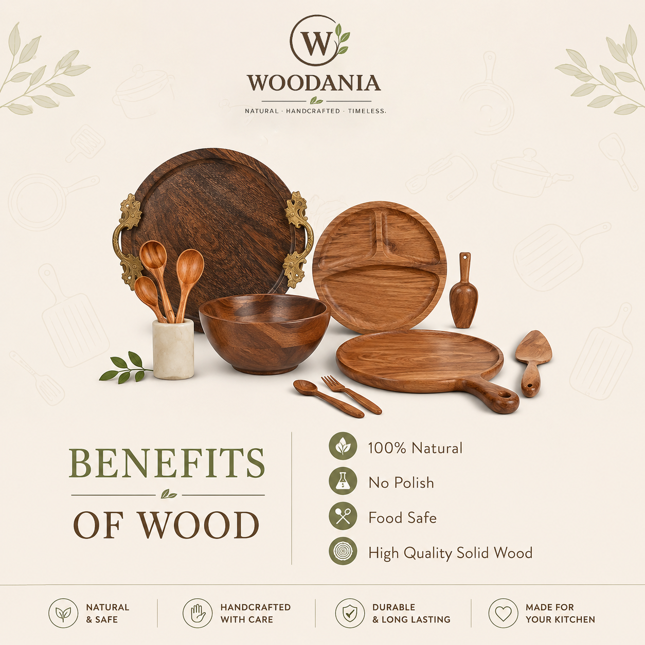 Woodania Malabar Wooden Cooking Set (5 Pcs)
